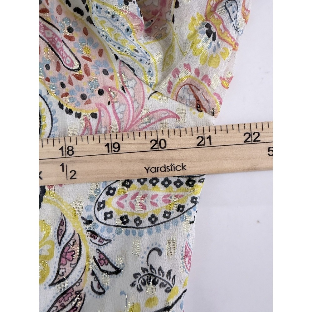 Boston Proper Smocked Mini Dress M Paisley Bell Sleeves Shimmer Fairy Peasant - Picture 11 of 13